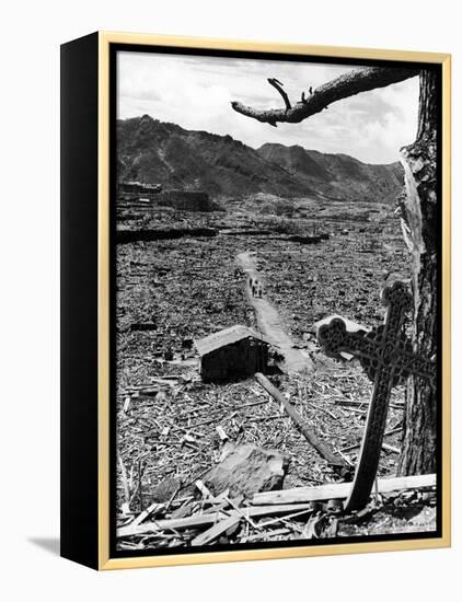 Cross Blown Out of Cathedral by Atomic Bomb Blast Overlooking the Total Devastation of the City-Bernard Hoffman-Framed Premier Image Canvas