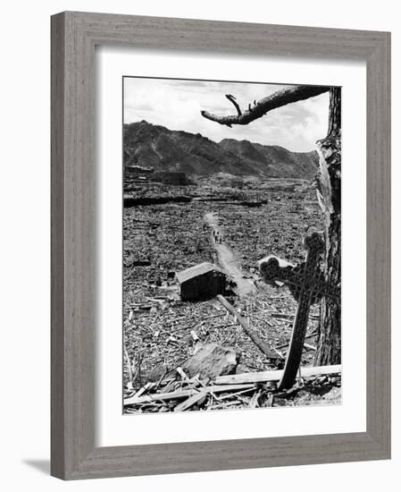 Cross Blown Out of Cathedral by Atomic Bomb Blast Overlooking the Total Devastation of the City-Bernard Hoffman-Framed Photographic Print