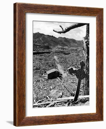 Cross Blown Out of Cathedral by Atomic Bomb Blast Overlooking the Total Devastation of the City-Bernard Hoffman-Framed Photographic Print