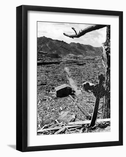 Cross Blown Out of Cathedral by Atomic Bomb Blast Overlooking the Total Devastation of the City-Bernard Hoffman-Framed Photographic Print