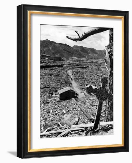 Cross Blown Out of Cathedral by Atomic Bomb Blast Overlooking the Total Devastation of the City-Bernard Hoffman-Framed Photographic Print