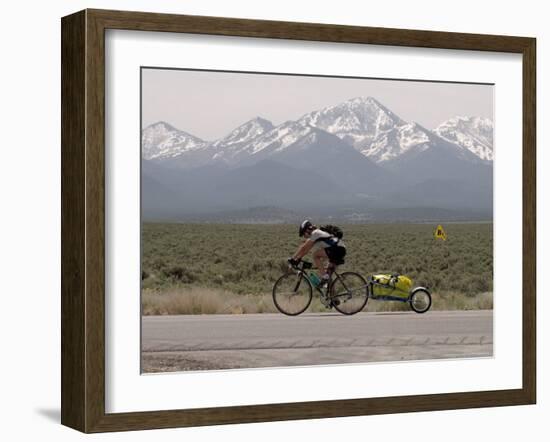 Cross-Country Bicyclist, US Hwy 50, Toiyabe Range, Great Basin, Nevada, USA-Scott T. Smith-Framed Photographic Print