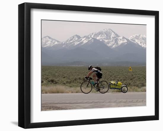 Cross-Country Bicyclist, US Hwy 50, Toiyabe Range, Great Basin, Nevada, USA-Scott T. Smith-Framed Photographic Print