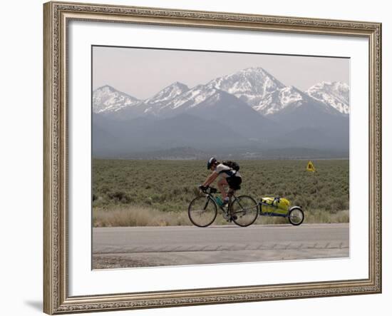 Cross-Country Bicyclist, US Hwy 50, Toiyabe Range, Great Basin, Nevada, USA-Scott T. Smith-Framed Photographic Print