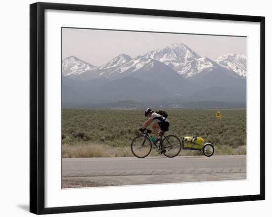 Cross-Country Bicyclist, US Hwy 50, Toiyabe Range, Great Basin, Nevada, USA-Scott T. Smith-Framed Photographic Print