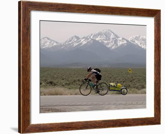 Cross-Country Bicyclist, US Hwy 50, Toiyabe Range, Great Basin, Nevada, USA-Scott T. Smith-Framed Photographic Print