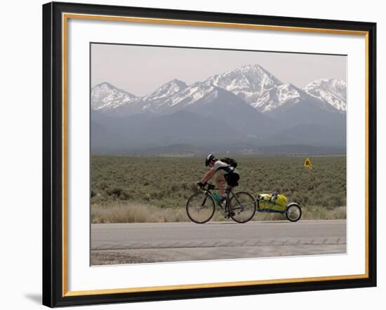 Cross-Country Bicyclist, US Hwy 50, Toiyabe Range, Great Basin, Nevada, USA-Scott T. Smith-Framed Photographic Print