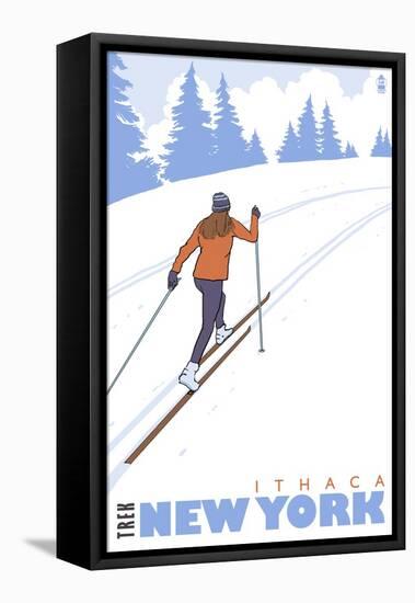 Cross Country Skier, Ithaca, New York-Lantern Press-Framed Stretched Canvas