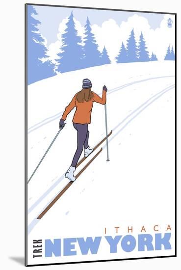 Cross Country Skier, Ithaca, New York-Lantern Press-Mounted Art Print