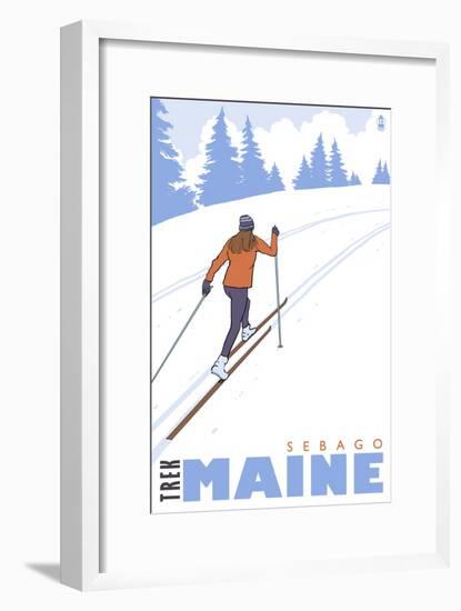 Cross Country Skier, Sebago, Maine-Lantern Press-Framed Art Print