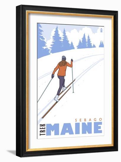 Cross Country Skier, Sebago, Maine-Lantern Press-Framed Art Print