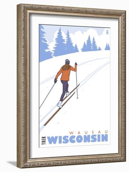 Cross Country Skier, Wausau, Wisconsin-Lantern Press-Framed Art Print