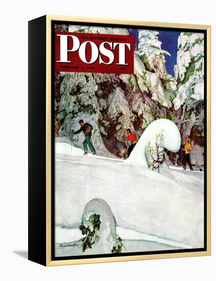 "Cross Country Skiers," Saturday Evening Post Cover, February 2, 1946-Mead Schaeffer-Framed Premier Image Canvas