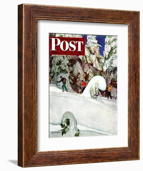 "Cross Country Skiers," Saturday Evening Post Cover, February 2, 1946-Mead Schaeffer-Framed Giclee Print