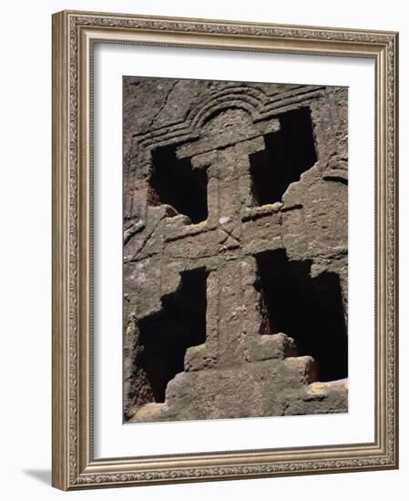 Cross on Christian Bieta Danaghel, Vierges Martyres, Town of Lalibela, Wollo Region, Ethiopia-Bruno Barbier-Framed Photographic Print