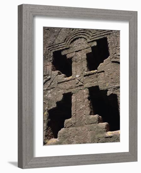 Cross on Christian Bieta Danaghel, Vierges Martyres, Town of Lalibela, Wollo Region, Ethiopia-Bruno Barbier-Framed Photographic Print