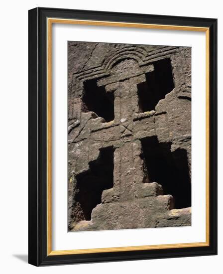 Cross on Christian Bieta Danaghel, Vierges Martyres, Town of Lalibela, Wollo Region, Ethiopia-Bruno Barbier-Framed Photographic Print