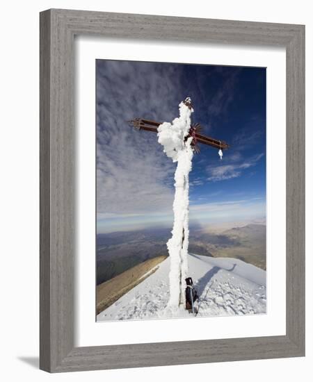 Cross on Summit of El Misti Volcano, 5822M, Arequipa, Peru, South America-Christian Kober-Framed Photographic Print