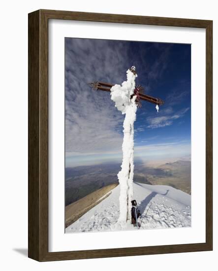 Cross on Summit of El Misti Volcano, 5822M, Arequipa, Peru, South America-Christian Kober-Framed Photographic Print