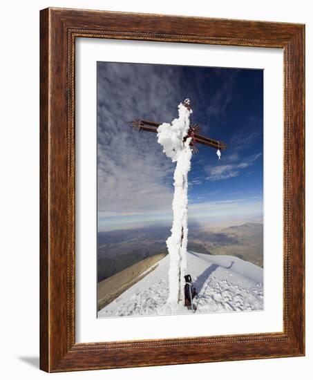 Cross on Summit of El Misti Volcano, 5822M, Arequipa, Peru, South America-Christian Kober-Framed Photographic Print