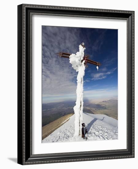 Cross on Summit of El Misti Volcano, 5822M, Arequipa, Peru, South America-Christian Kober-Framed Photographic Print