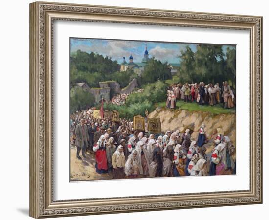 Cross Procession at the Pskovo-Pechersky Dormition Monastery-Nikolai Vasilyevich Kharitonov-Framed Giclee Print