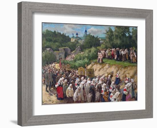 Cross Procession at the Pskovo-Pechersky Dormition Monastery-Nikolai Vasilyevich Kharitonov-Framed Giclee Print