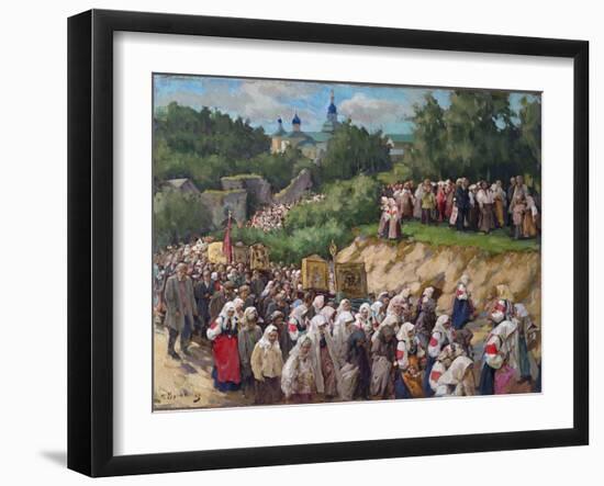 Cross Procession at the Pskovo-Pechersky Dormition Monastery-Nikolai Vasilyevich Kharitonov-Framed Giclee Print