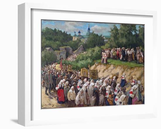 Cross Procession at the Pskovo-Pechersky Dormition Monastery-Nikolai Vasilyevich Kharitonov-Framed Giclee Print