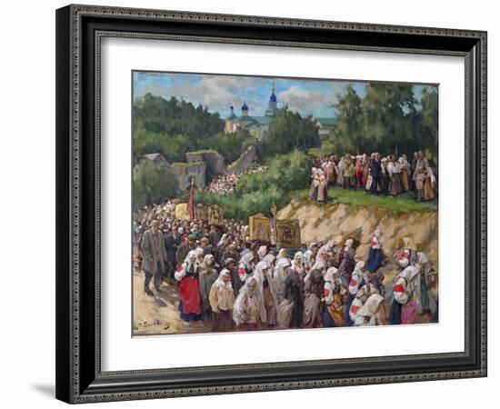 Cross Procession at the Pskovo-Pechersky Dormition Monastery-Nikolai Vasilyevich Kharitonov-Framed Giclee Print