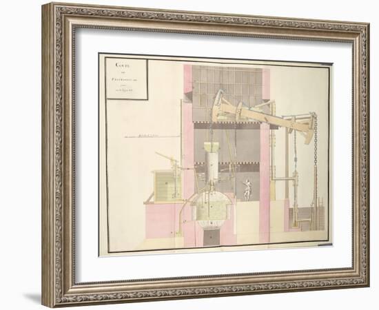 Cross-Section of a Steam Machine to Extract Water from Mines, c.1760-null-Framed Giclee Print