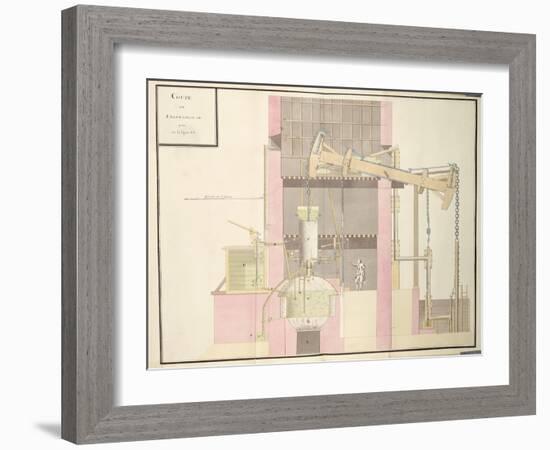 Cross-Section of a Steam Machine to Extract Water from Mines, c.1760-null-Framed Giclee Print