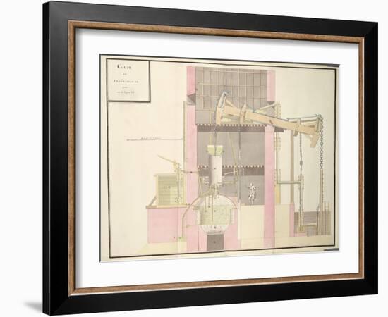 Cross-Section of a Steam Machine to Extract Water from Mines, c.1760-null-Framed Giclee Print