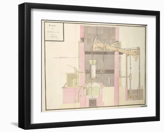 Cross-Section of a Steam Machine to Extract Water from Mines, c.1760-null-Framed Giclee Print