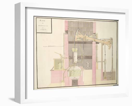 Cross-Section of a Steam Machine to Extract Water from Mines, c.1760-null-Framed Giclee Print