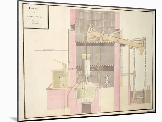 Cross-Section of a Steam Machine to Extract Water from Mines, c.1760-null-Mounted Giclee Print