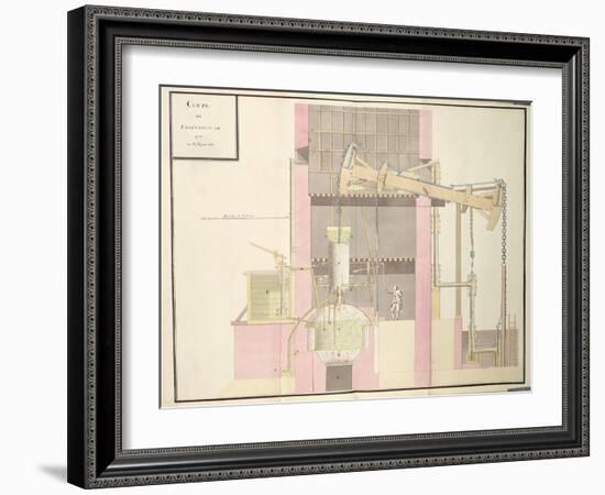 Cross-Section of a Steam Machine to Extract Water from Mines, c.1760-null-Framed Giclee Print