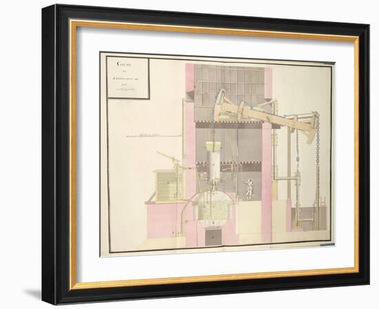 Cross-Section of a Steam Machine to Extract Water from Mines, c.1760-null-Framed Giclee Print