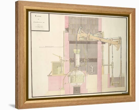 Cross-Section of a Steam Machine to Extract Water from Mines, c.1760-null-Framed Premier Image Canvas