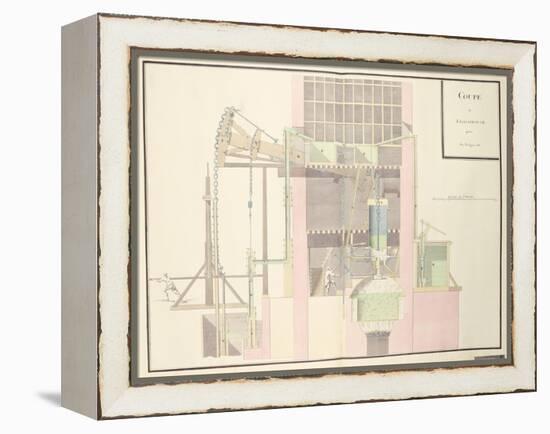 Cross-Section of a Steam Machine to Raise Water from Mines, c.1760-null-Framed Premier Image Canvas