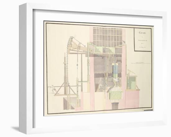 Cross-Section of a Steam Machine to Raise Water from Mines, c.1760-null-Framed Giclee Print