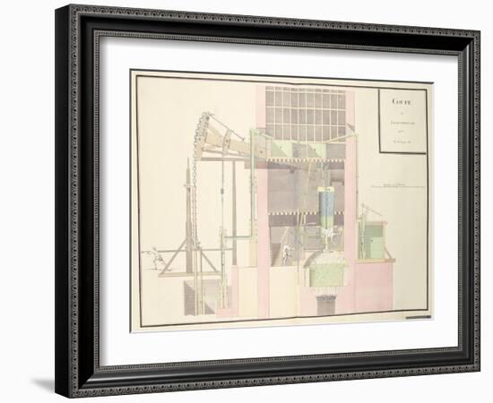 Cross-Section of a Steam Machine to Raise Water from Mines, c.1760-null-Framed Giclee Print