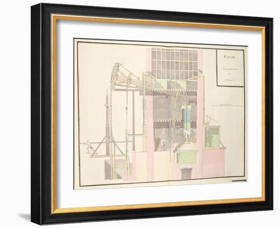 Cross-Section of a Steam Machine to Raise Water from Mines, c.1760-null-Framed Giclee Print