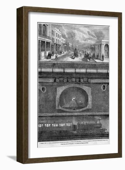 Cross Section of an Underground Tunnel linking Hampstead and Charring Cross, 1865-English School-Framed Giclee Print