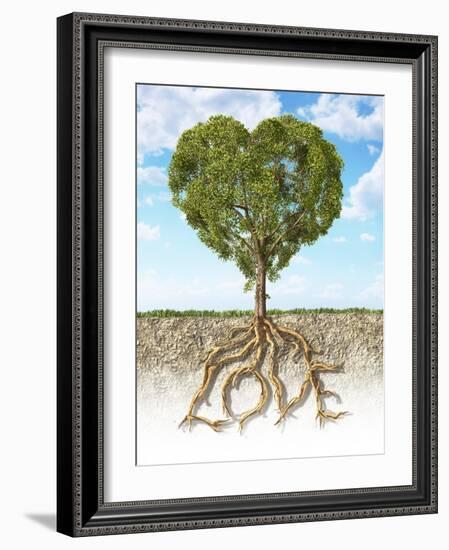 Cross Section of Soil Showing a Heart-Shaped Tree with its Roots as Text Lov-null-Framed Art Print