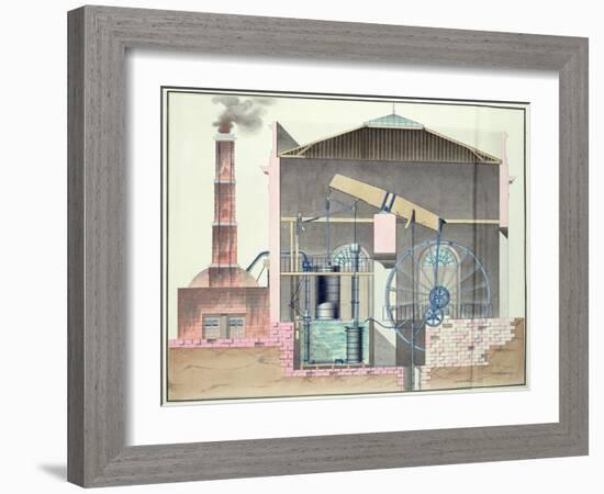 Cross-Section of Watt's Steam Engine-null-Framed Giclee Print