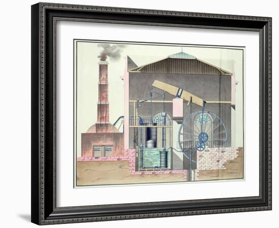 Cross-Section of Watt's Steam Engine-null-Framed Giclee Print