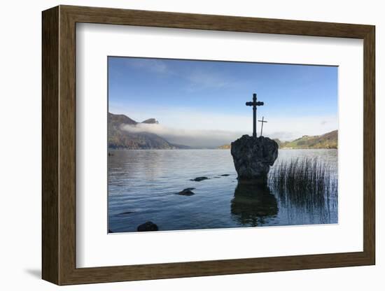 Cross Stone in the Mondsee Lake with View to the Drachenwand, Austria, Salzkammergut-Volker Preusser-Framed Photographic Print