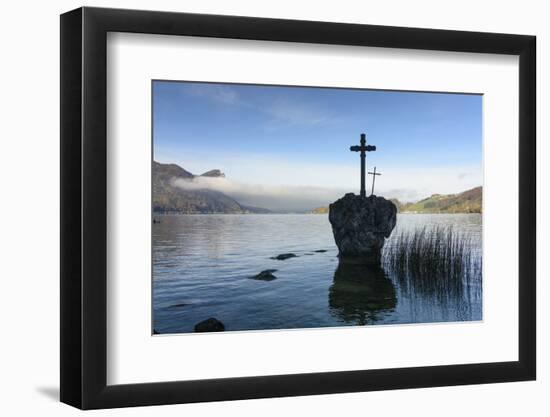 Cross Stone in the Mondsee Lake with View to the Drachenwand, Austria, Salzkammergut-Volker Preusser-Framed Photographic Print