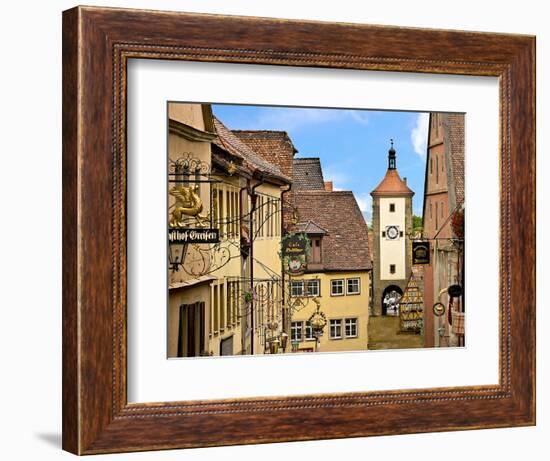 Cross Timbered Houses and Clock Tower, Rothenburg Ob Der Tauber, Germany-Miva Stock-Framed Photographic Print